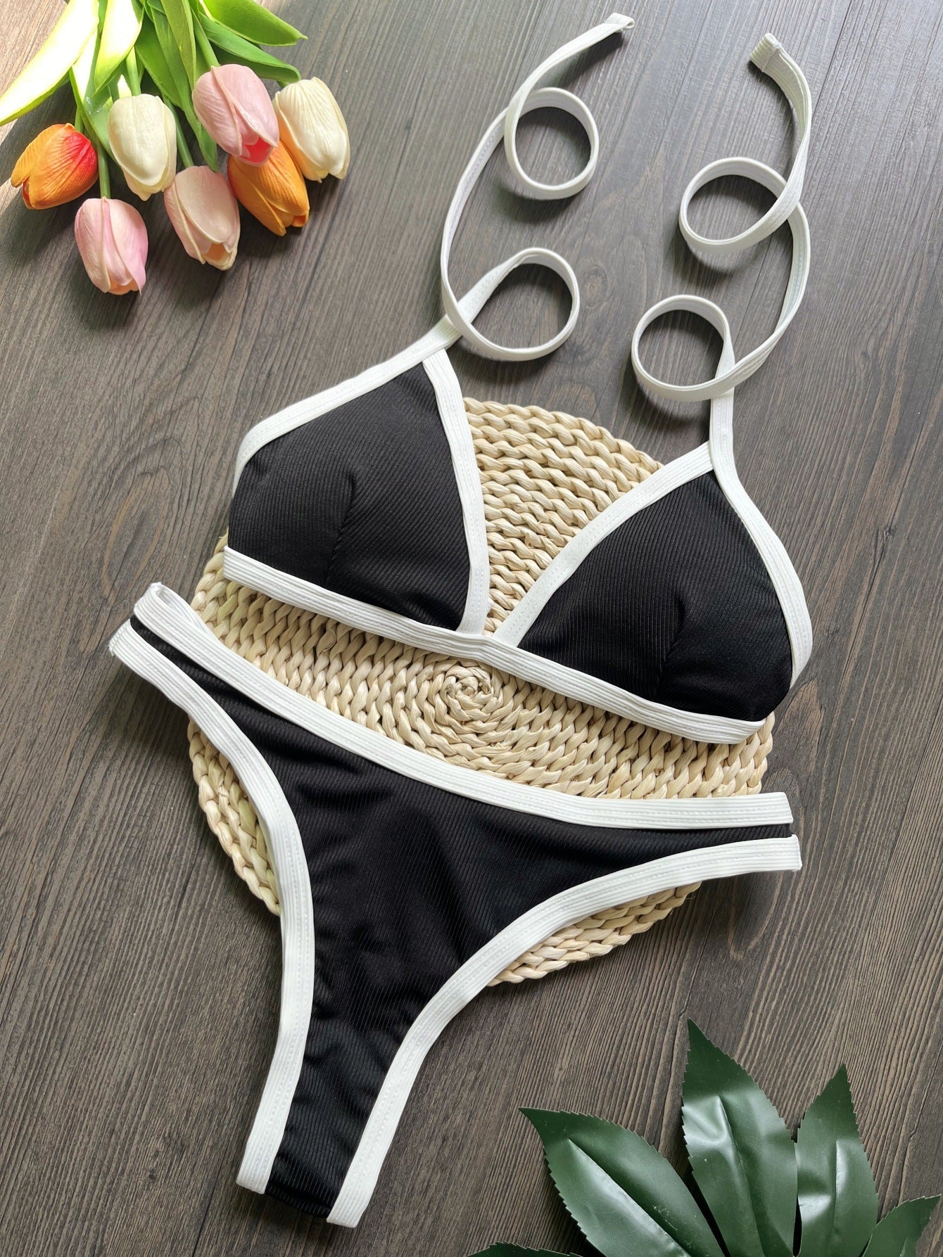Sunken Stripe Black White Bikini Swimsuit Beach Sexy Women Swimsuit Bella Mia